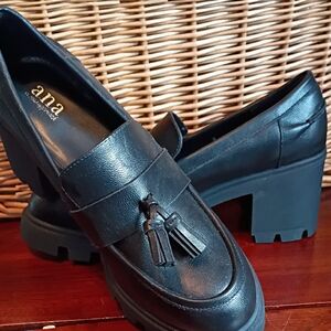 a.n.a Black Chunky Heel Loafers